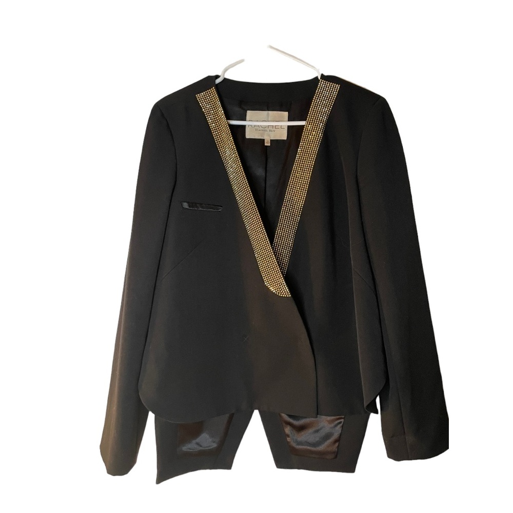 Fashionable RACHEL ROY Gold Studded Black Tuxedo Blazer Jacket